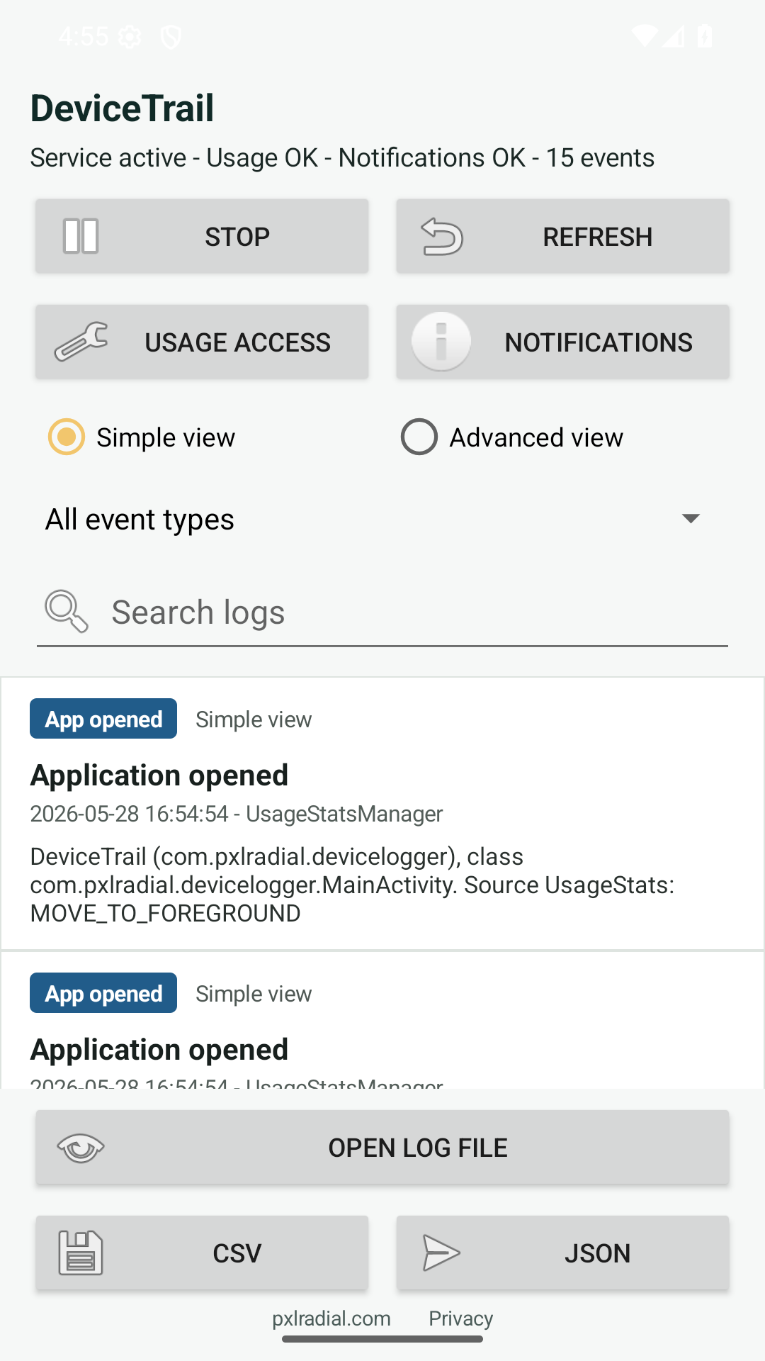 DeviceTrail: Event Logger - capture d’écran 1