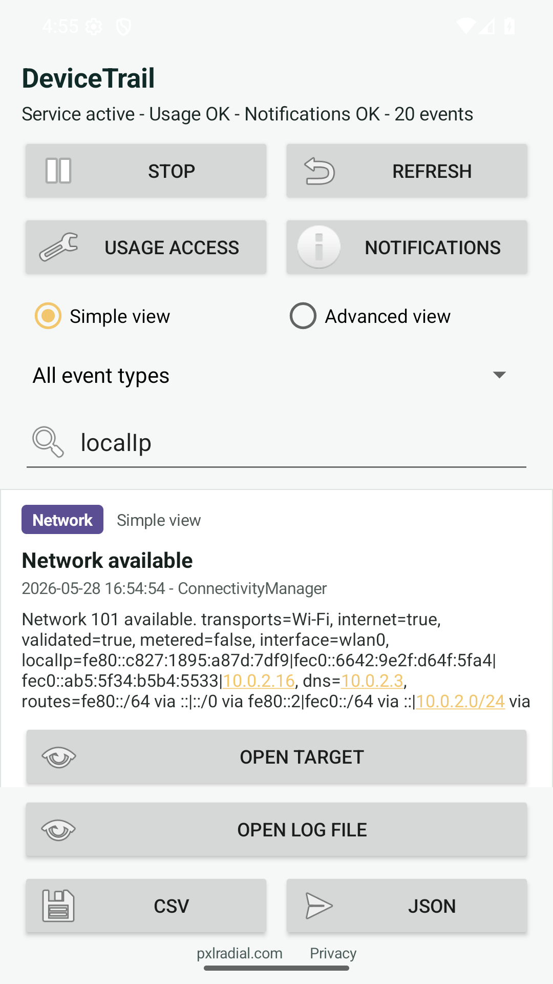 DeviceTrail: Event Logger - capture d’écran 2