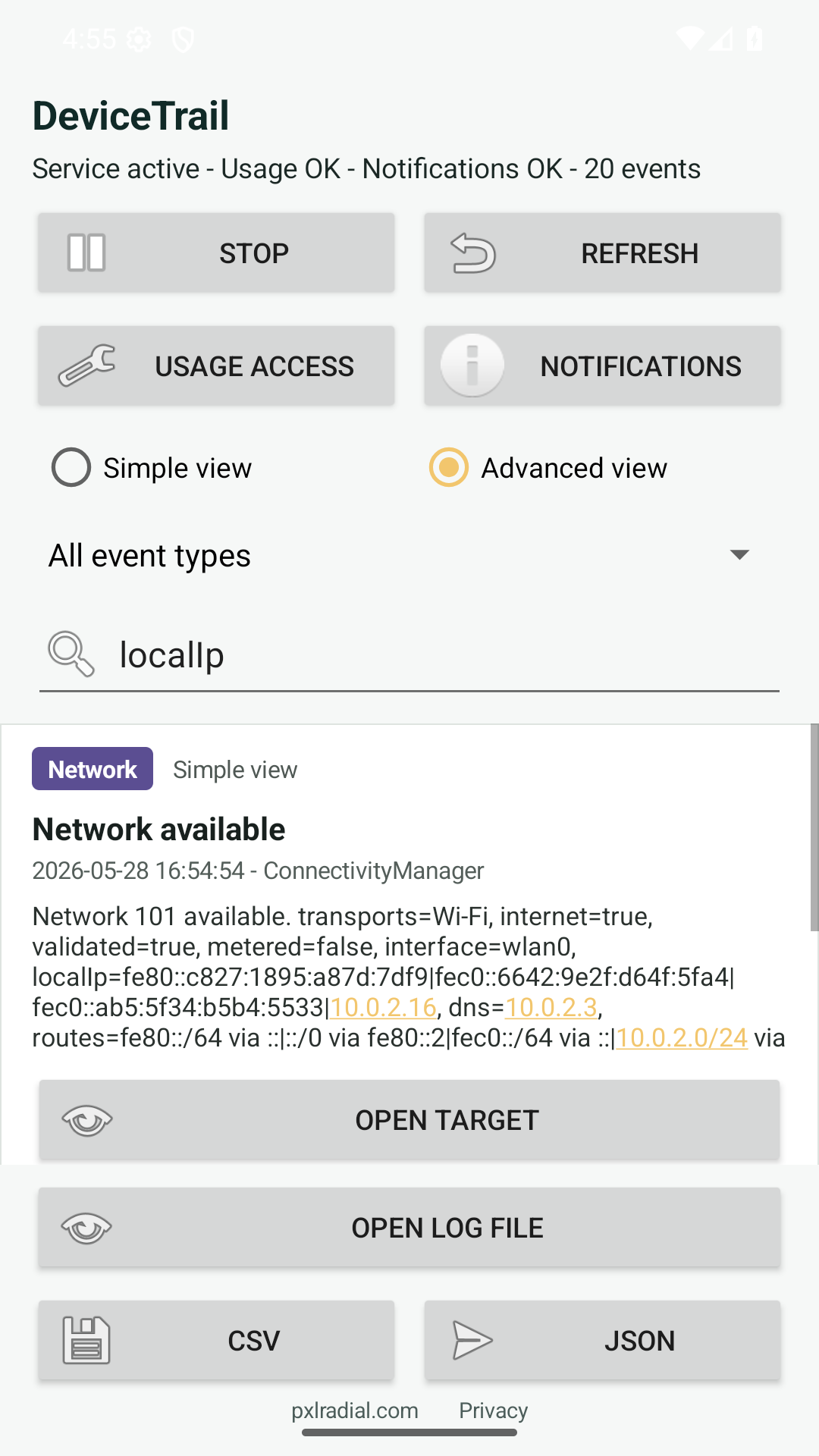 DeviceTrail: Event Logger - capture d’écran 3