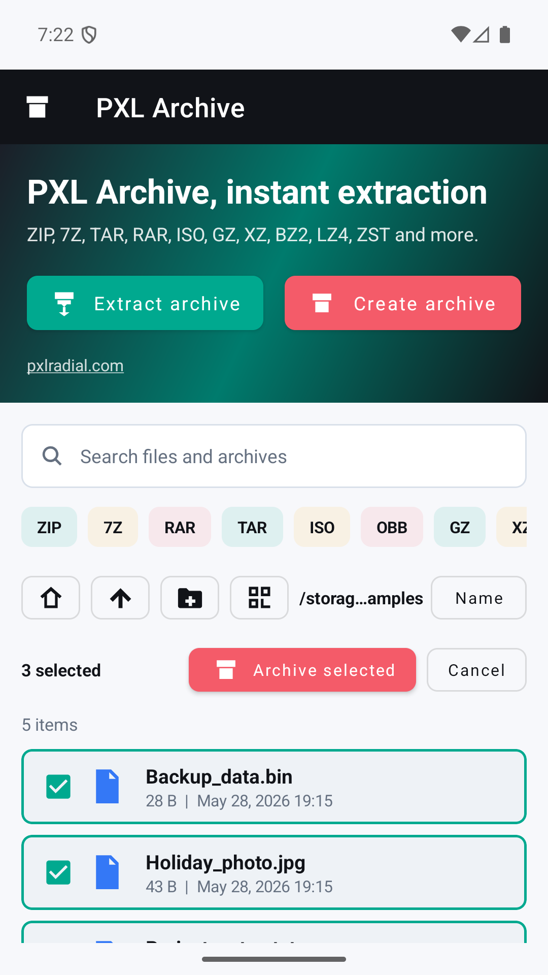 PXL Archive: Zip & 7z Tool - capture d’écran 3